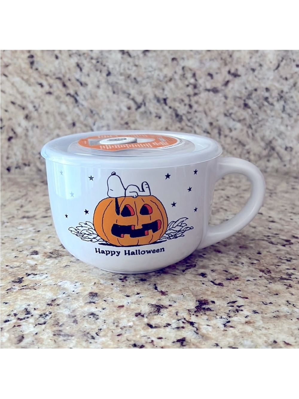 White Halloween Snoopy Pumpkin Ceramic Mug with Lid snoopy mug